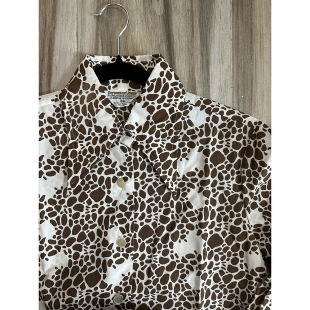 VTG 60s 70s Dagger Collar Blouse S/M Animal Print Disco Retro Twee‎ Split Sleeve